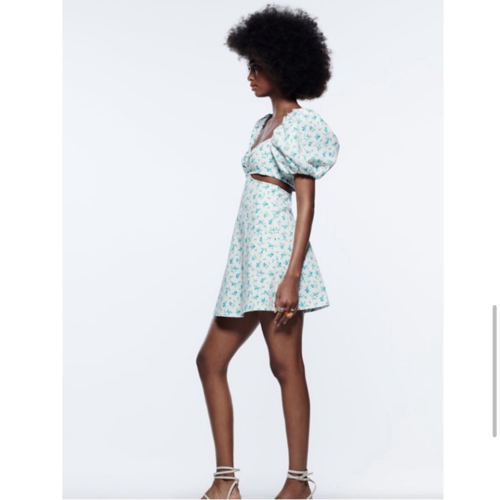 zara blue floral dress 'ZARA' BLUE FLORAL PRINT DRESS main image 1